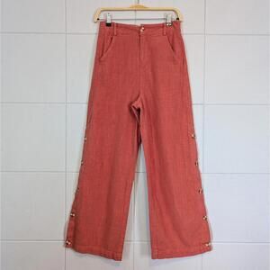 Mo:Vint New York cotton & linen high rise wide leg side button pants
